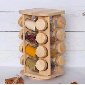 ست جا ادویه 16 تایی گردان دایره  چوبی